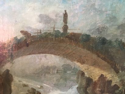 null School circa 1800, Landscape with bridge, foxed, 19x27cm
