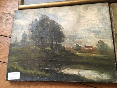 null Lot of 4 landscapes,Landscapes two oil on canvas (trace of signature),View of...