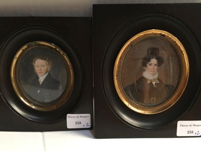 null Two miniatures : Portrait of a man (signed Gally?) and Portrait of a woman,...