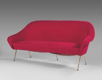 null ITALIAN WORK 1950Sofa entirely covered with red wool with overflowing border,...