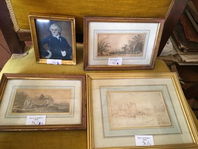 null Lot of 4 small framed: School of the XIXth century, Portrait of a man with a...