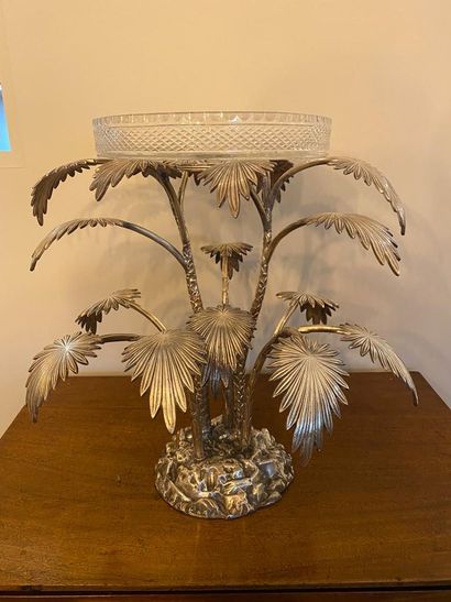 Mounting of a palm tree cup, in silver plated...