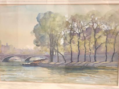 null NORTON, View of the Ile Saint Louis quay, watercolor signed lower right, 32x49...