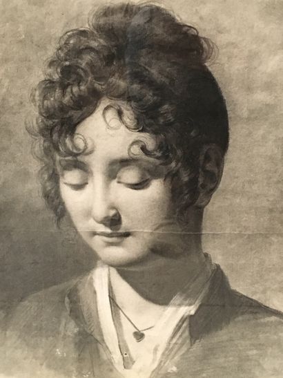 null Ecole française du XIXe, Portrait de jeune femme, crayon - Portrait de dandy,...