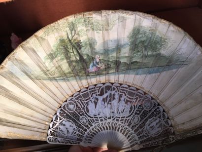 null Set of 2 fans in tortoiseshell and ivory, historical scene and mythological...