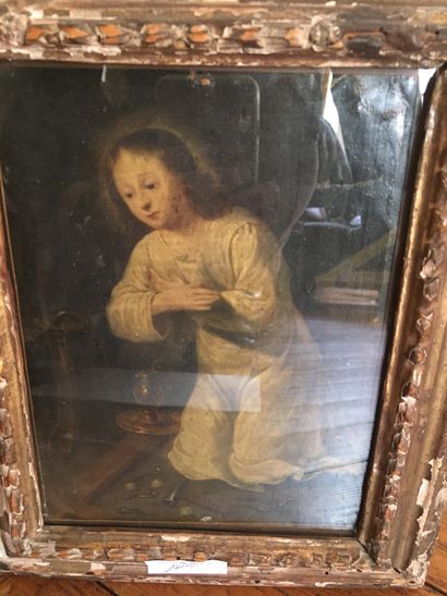 null Ecole vers 1700, Enfant Jésus et instruments de la passion, huile sur cuivre...