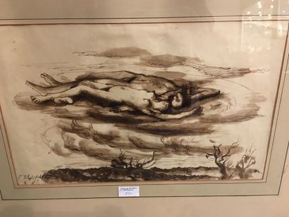null Pavel TCHELITCHEW 1898-1957. Deux nus sur un nuage, lavis, 28 x 44,5 cm, pl...