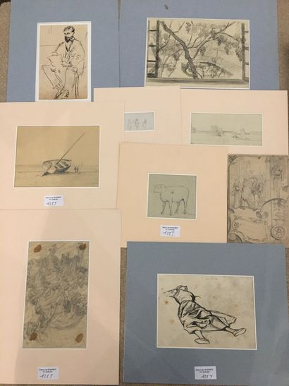 Cardboard containing various drawings and...