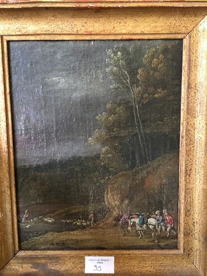 null Ecole hollandaise du XVIIIème siècle, Paysage animé, huile sur toile marouflée...
