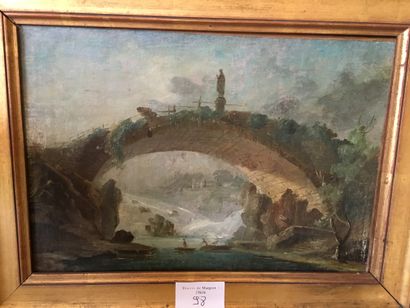 School circa 1800, Landscape with bridge,...