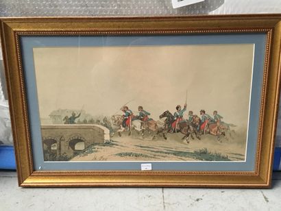 null Théodore FORT (1810-1896), Charge de cavalerie, aquarelle signée en bas à gauche,...