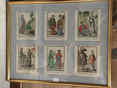 null Ecole du XIXe, Etude de costumes russes, 6 lithographies couleurs datées 1805...