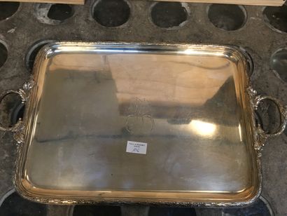 
Silver tray with two handles, foliage decoration...