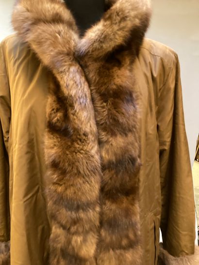 null YVES SAINT LAURENT Furs - Brown ochre cotton and silk fur coat, collar, facing...