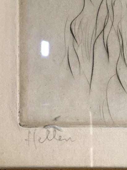 null Paul César HELLEU (1859-1927), Les lionnes, pointe sèche, signée en bas à gauche...