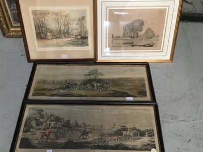 null Ensemble de gravures cyngétique : Le départ pour la chasse à courre, lithographie...