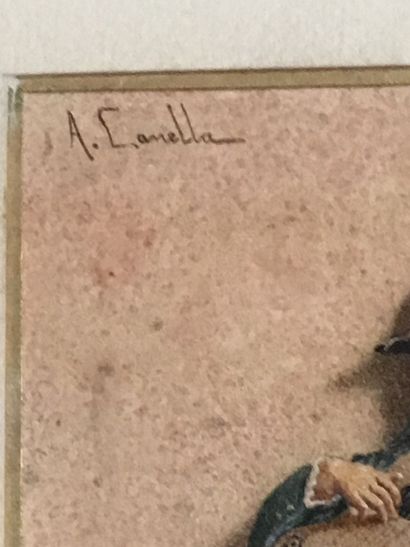 null Antonio CANELLA ( 1849-1922), Joueur de guitare, aquarelle, signée en haut à...