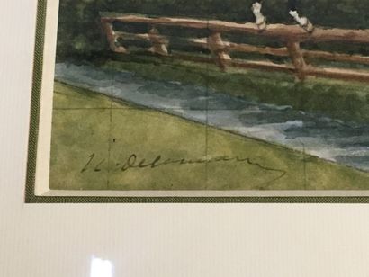 null DELAUNAY, Le saut de la rivière, watercolor on checkered paper, signed lower...