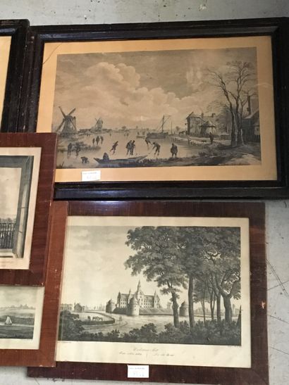 null Lot of engravings Northern School: Game of field hockey and Scene of port 27x43...