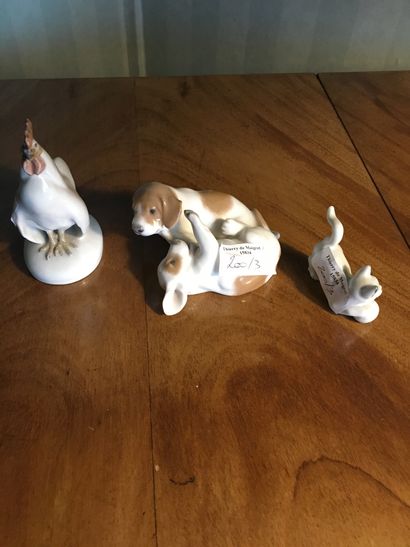 null Lot de trois porcelaines du Danemark dont un coq, un chat et un groupe de deux...