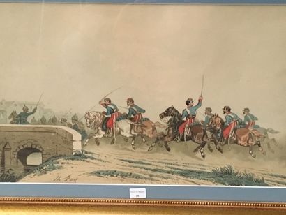 null Théodore FORT (1810-1896), Charge of cavalry, watercolor signed lower left,...