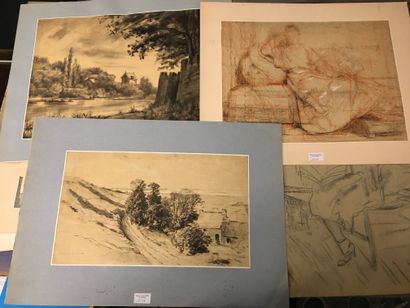 Large drawing folder containing various drawings,...