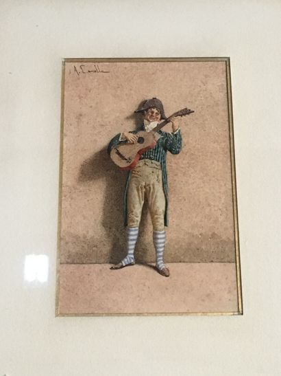 null Antonio CANELLA ( 1849-1922), Guitar player, watercolor, signed in the upper...
