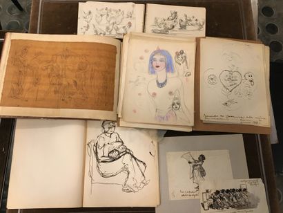 null Lot de dessins divers d'après ou dans le goût de Musson, Grévin, Willette, Henner,...