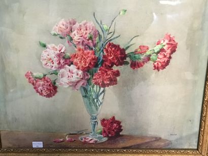 null ROSENSTOCK Isidore (1880 - 1956), Bouquets d' illets, aquarelle signée en bas...