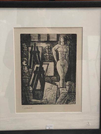null Marcel GROMAIRE (1892-1971), Nude in the studio, etching, 31x24 cm