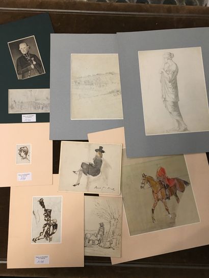 null Carton comprenant divers dessins et gravures dont : militaria, paysages XIXe,...