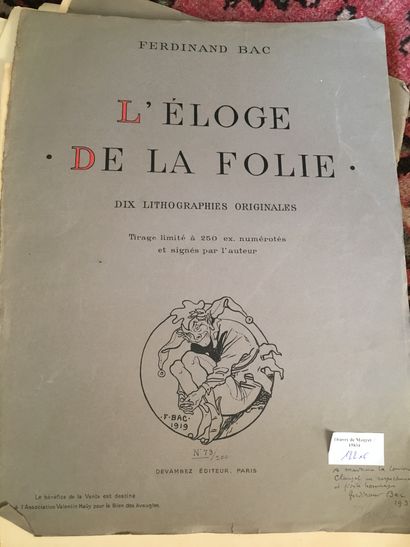 null Lot de gravures et lithographies dont Eloge de la Folie de Ferdinand BAC, France...