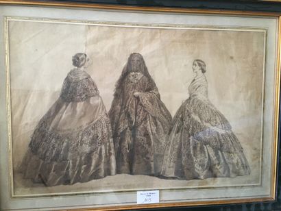 null Ecole de la seconde moitiée XIXème siècle, Trois femme à la mantille, lavis,...