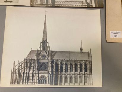 null 
3 photos albuminées de cathédrale : élévation, plan et détail de façade (sans...