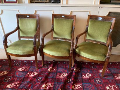 null Ref 51 and 82 / Pair of mahogany and mahogany veneered armchairs with dolphin...