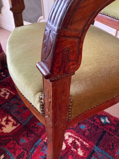 null Ref 51 and 82 / Pair of mahogany and mahogany veneered armchairs with dolphin...