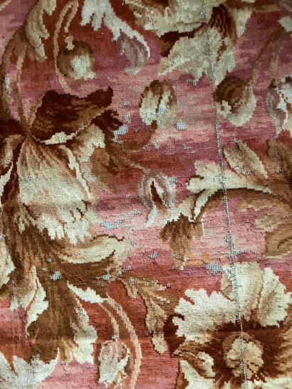 null Carpet decorated with large branches of white and brown leaves on a red background,...