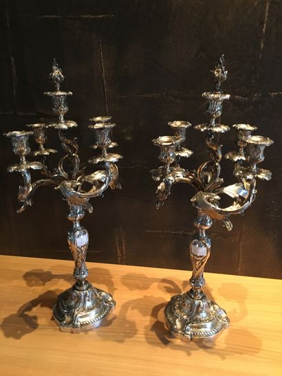 Pair of candlesticks with 5 lights in silver...