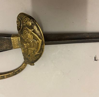 null Marine officer's sword, chased and gilded brass guard, keyboard decorated with...