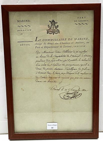 Certificat de service, marine port de Lorient,...