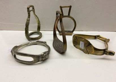 Set of five engraved brass stirrups, and...