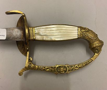null Marine officer sword, gilt brass keyboard model decorated with a woman lying...