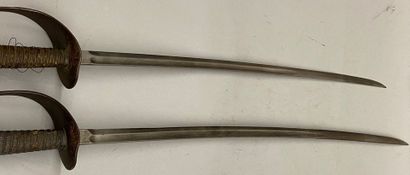 null Two sabers, single-branch burnished iron guards, stingray covered fuses; slightly...
