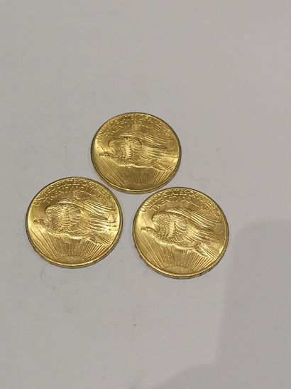 null 
3 pièces de 20 dollars modèle St Gaudens datées 1908




Usures

