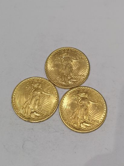 
3 pièces de 20 dollars modèle St Gaudens...