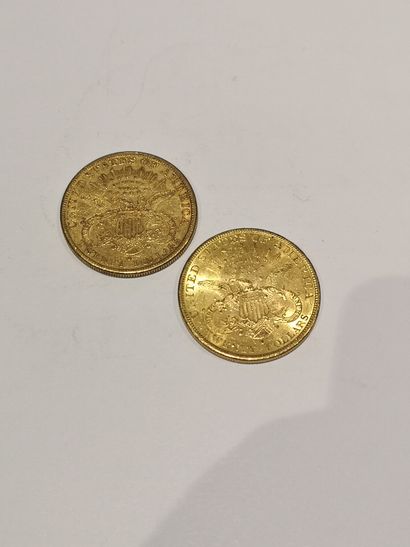  2 pièces de 20 dollars modèle Liberté datées 1883 et 1892 
Usures 