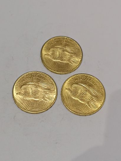 null 
3 pièces de 20 dollars modèle St Gaudens datées 1908




Usures
