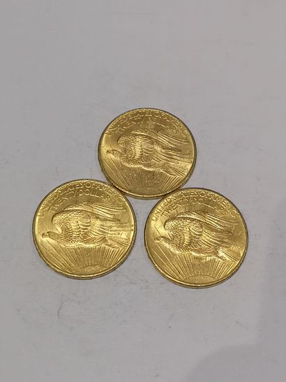 null 
3 pièces de 20 dollars modèle St Gaudens datées 1908


Usures
