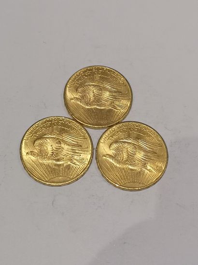 null 
3 pièces de 20 dollars modèle St Gaudens datées 1908


Usures
