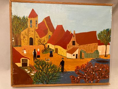 null M BECKEN, école du XXème siècle 

Village animée (1975)

Huile sur toile signée...